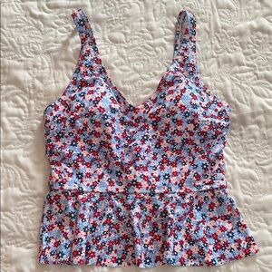 Ruffle Butts Red, Blue & White Floral Peplum Swim Top
